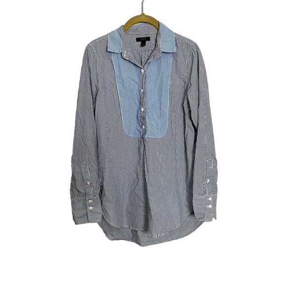 J Crew Vertical Stripe Blue Black Button Down Shirt 4 - Picture 1 of 5